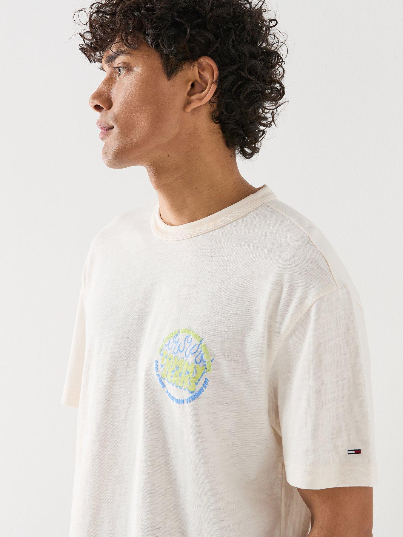 Image 4 of 6 of Tommy Jeans Back Graphic Relaxed Bubble Flame T-Shirt - White