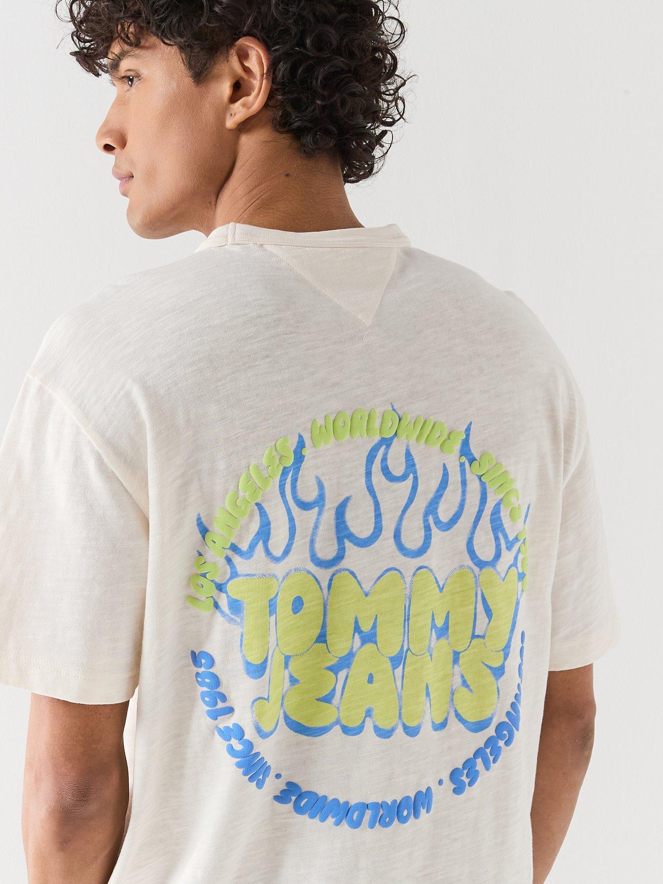 Image 5 of 6 of Tommy Jeans Back Graphic Relaxed Bubble Flame T-Shirt - White