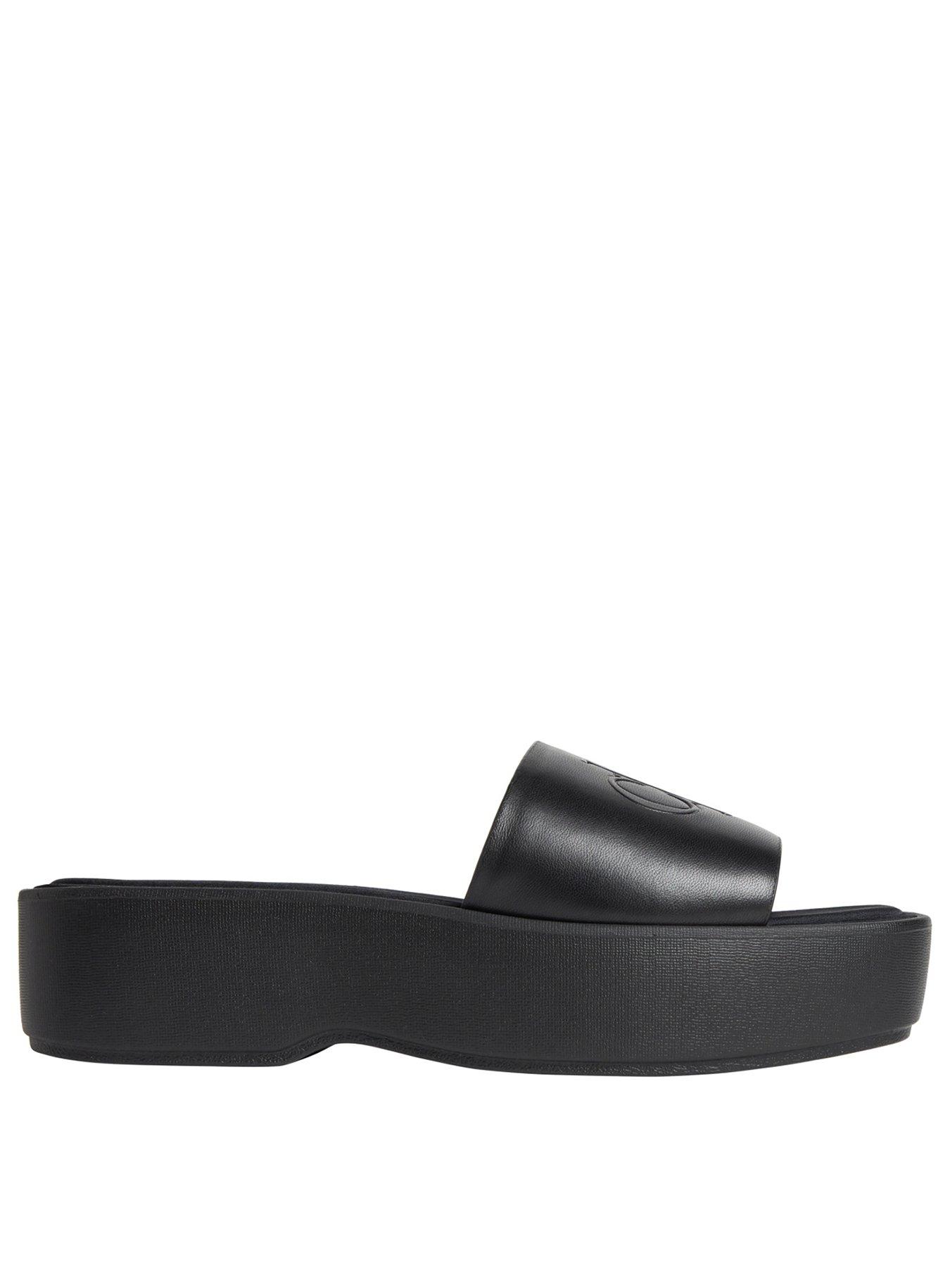 Image 2 of 2 of Calvin Klein Flat Sandals with Monogram - Black