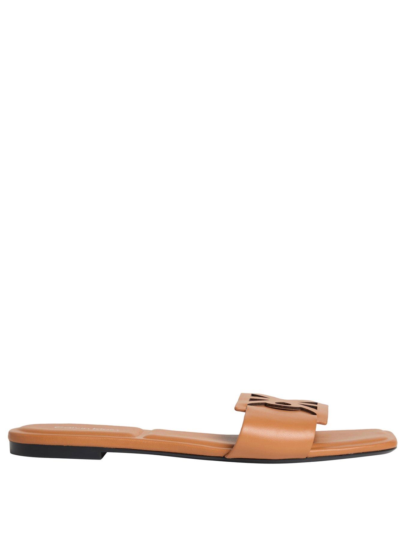 Image 2 of 3 of Calvin Klein Square Flat Sandal Emblem - Beige