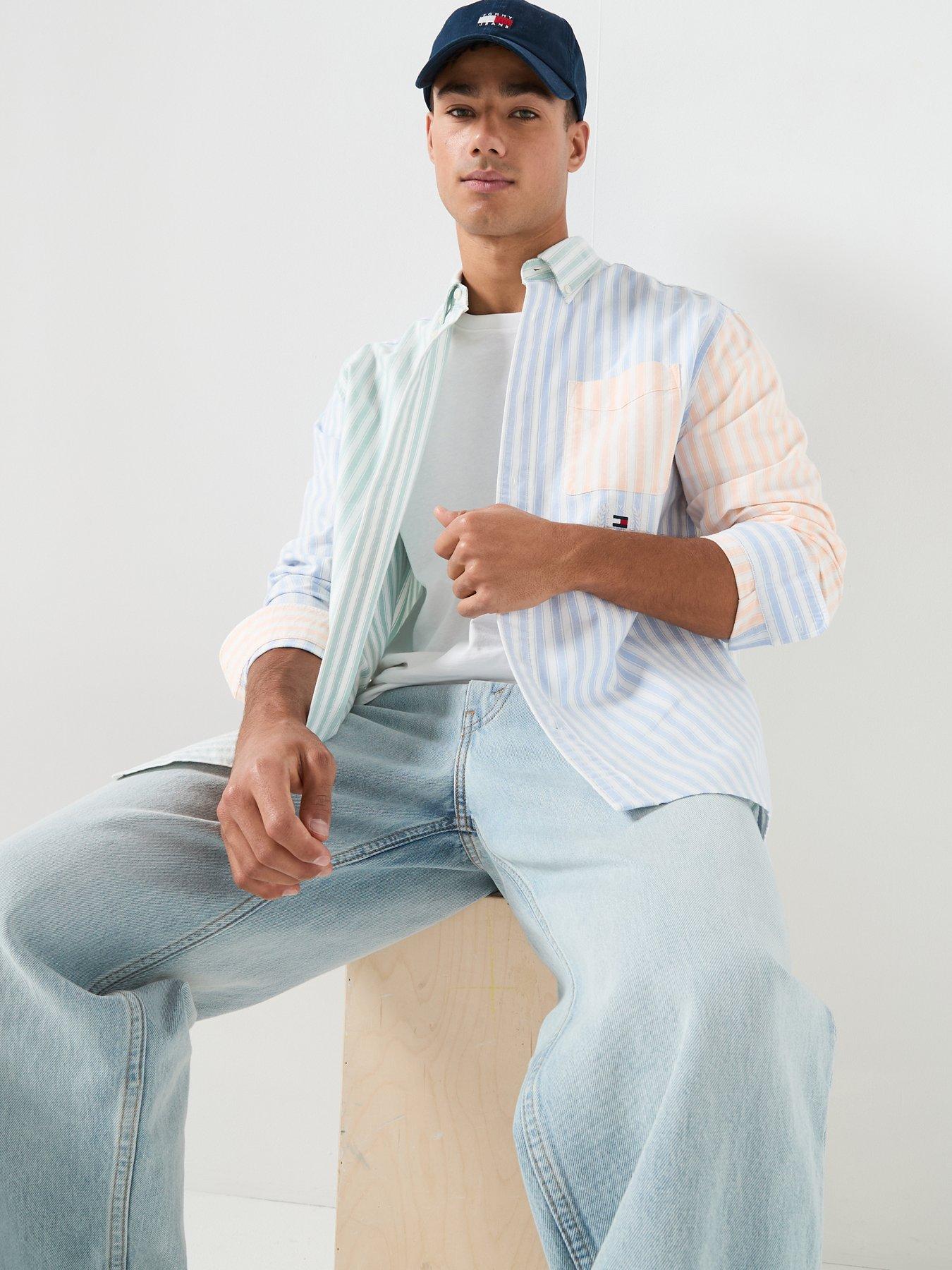 Image 5 of 6 of Tommy Jeans Relaxed Oxford Fun Stripe Shirt - Blue Twilight