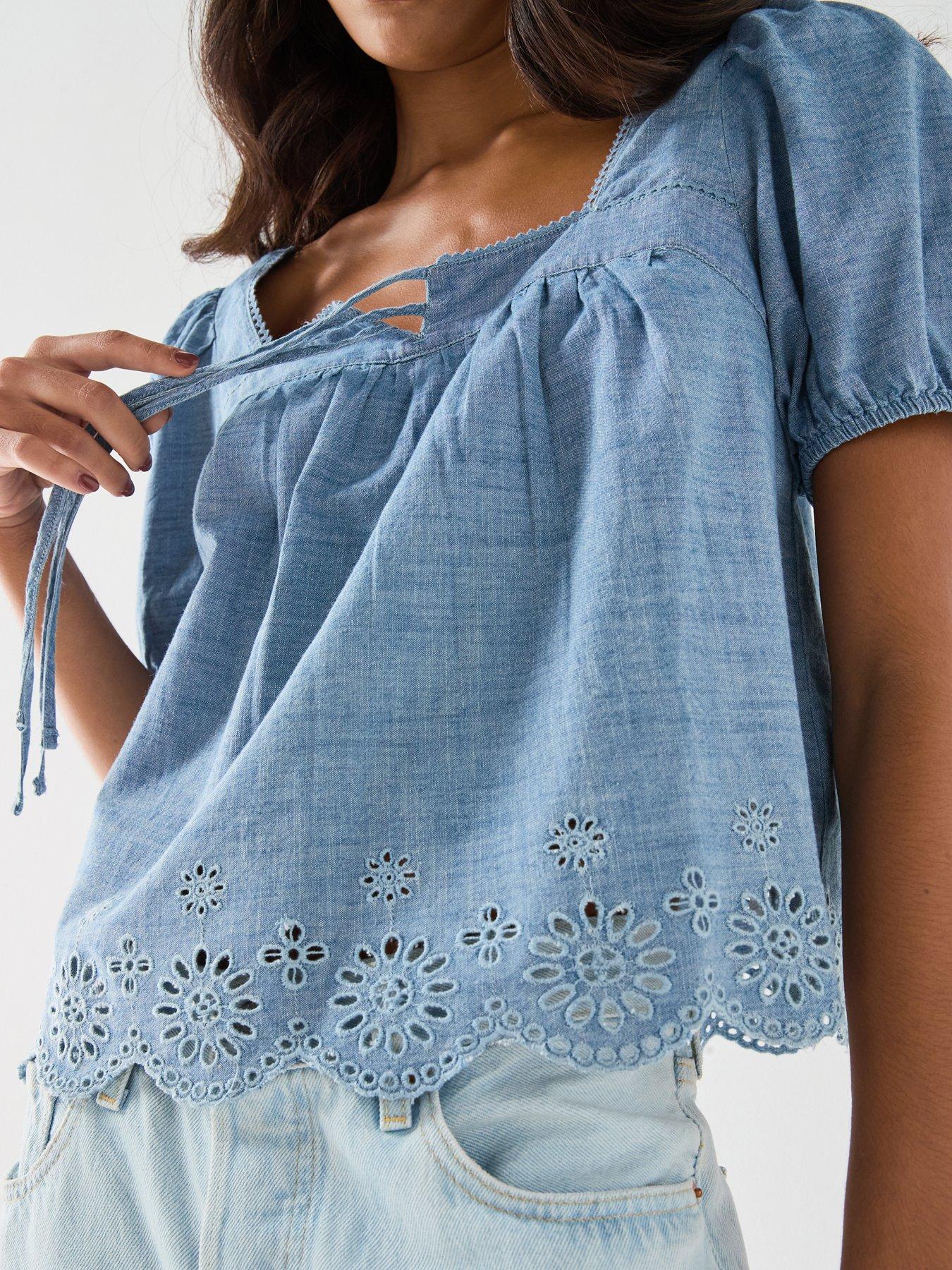 levis-darling-short-sleeve-cutwork-blouse-blueoutfit