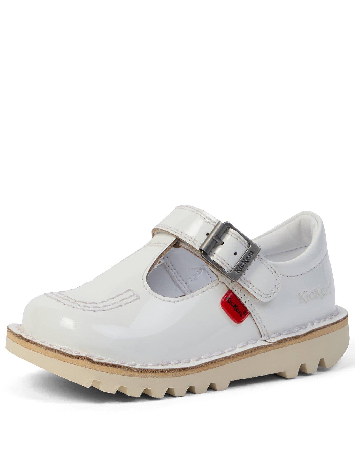 Kickers Kick T Bar Patent Leather Shoe - White
