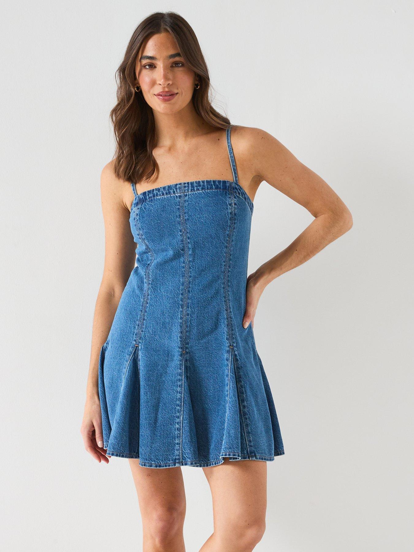 Image 1 of 6 of Levi's Denim Godet Dress - Blue