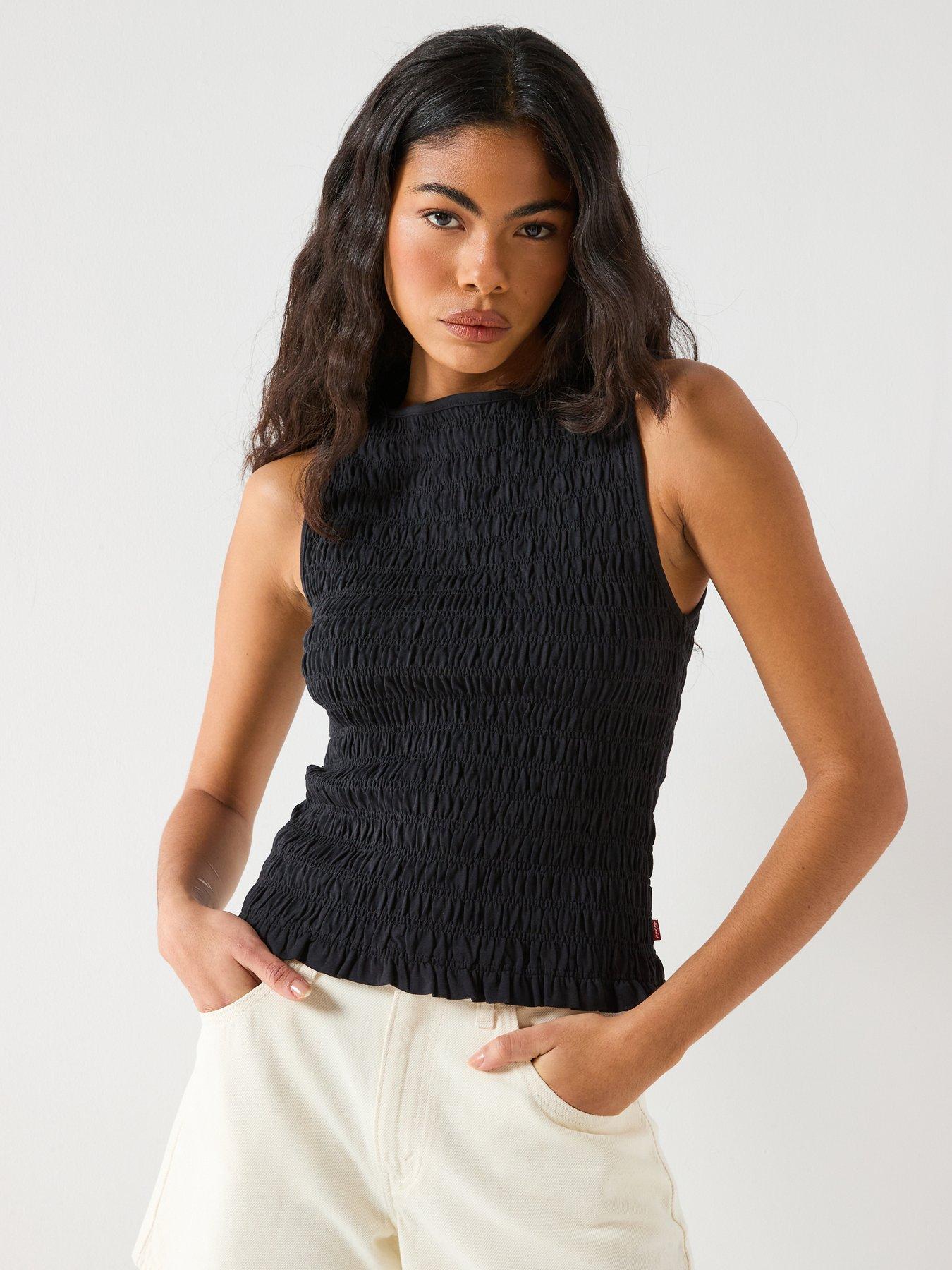 Image 1 of 6 of Levi's Bella Smocked Top - Black