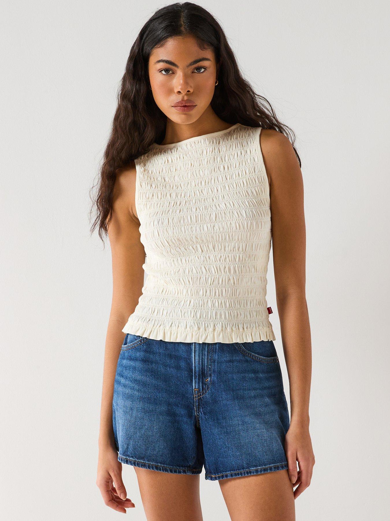 Image 1 of 6 of Levi's Bella Smocked Top - White