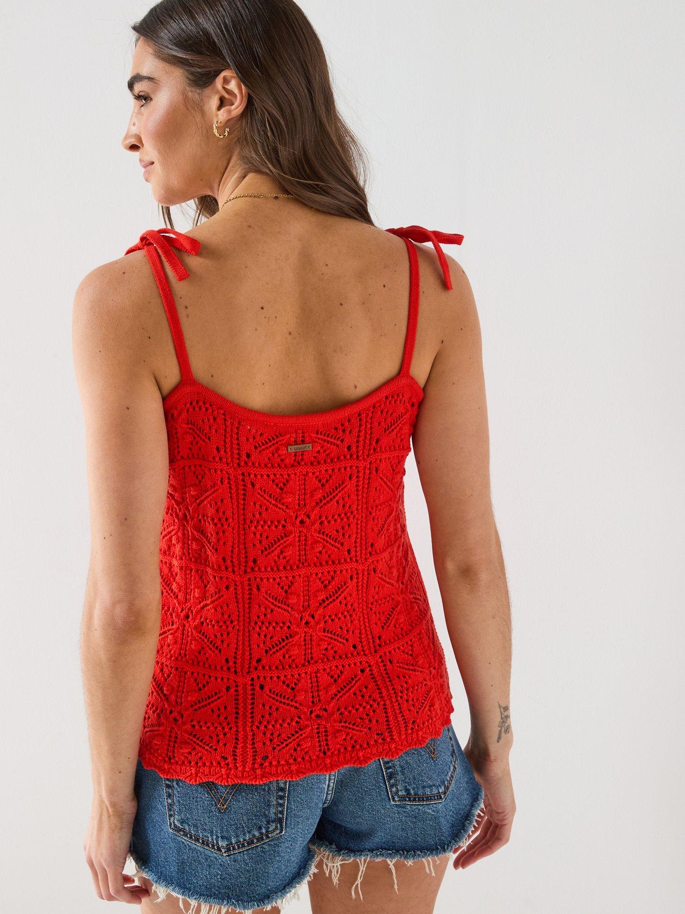 Image 2 of 6 of Levi's Abbey Tie Shoulder Crochet Tank - Red