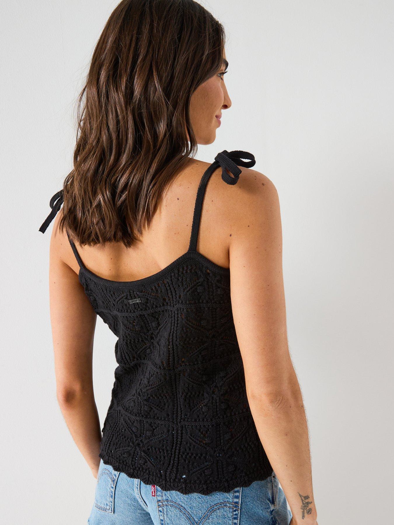 Image 2 of 6 of Levi's Abbey Tie Shoulder Crochet Tank - Black
