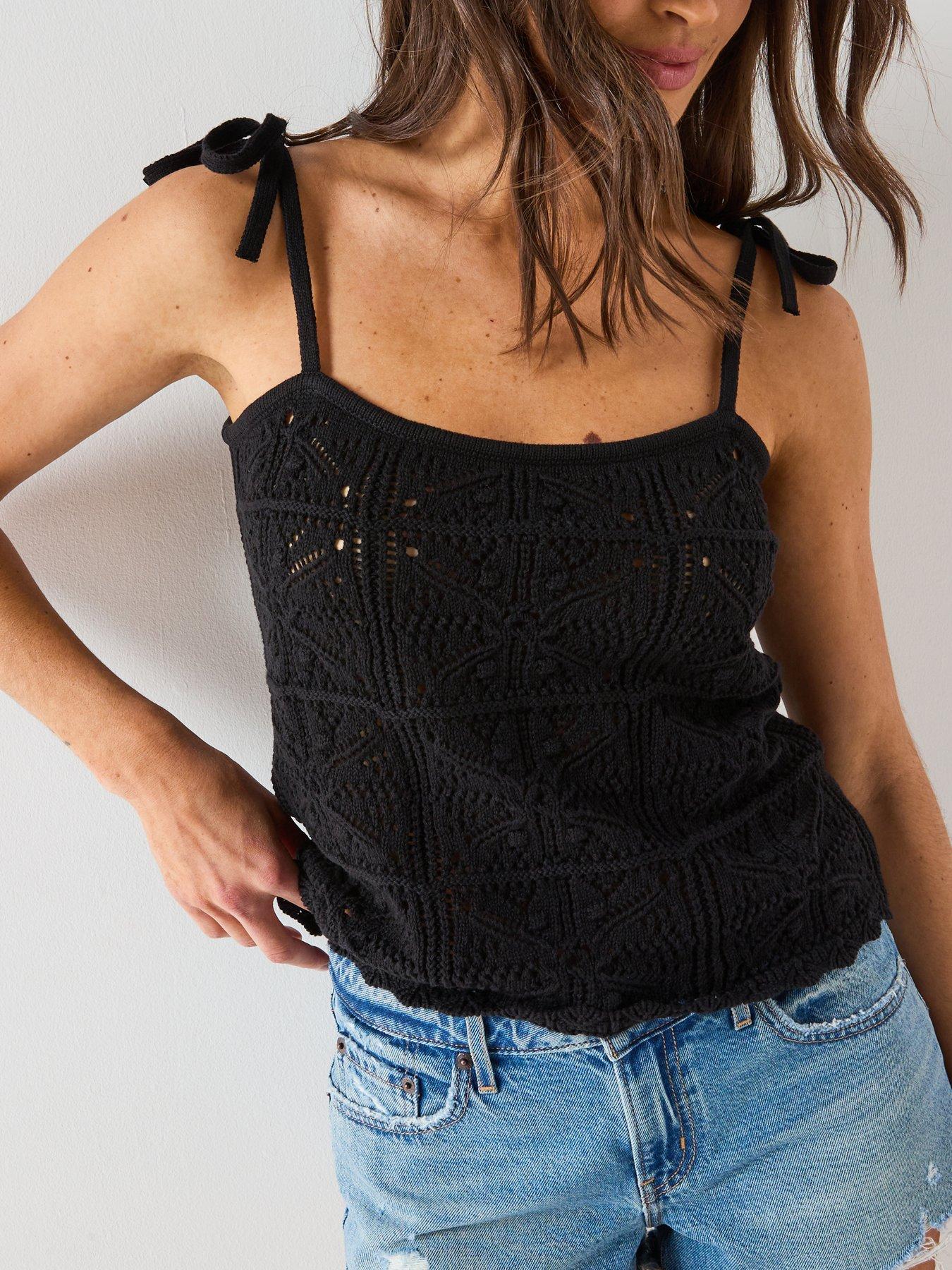 Image 5 of 6 of Levi's Abbey Tie Shoulder Crochet Tank - Black