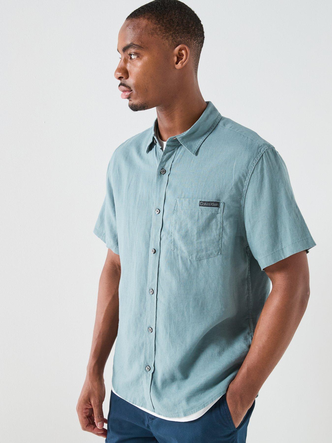Calvin Klein Jeans Causal Linen Short Sleeve Shirt - Frosted Spruce