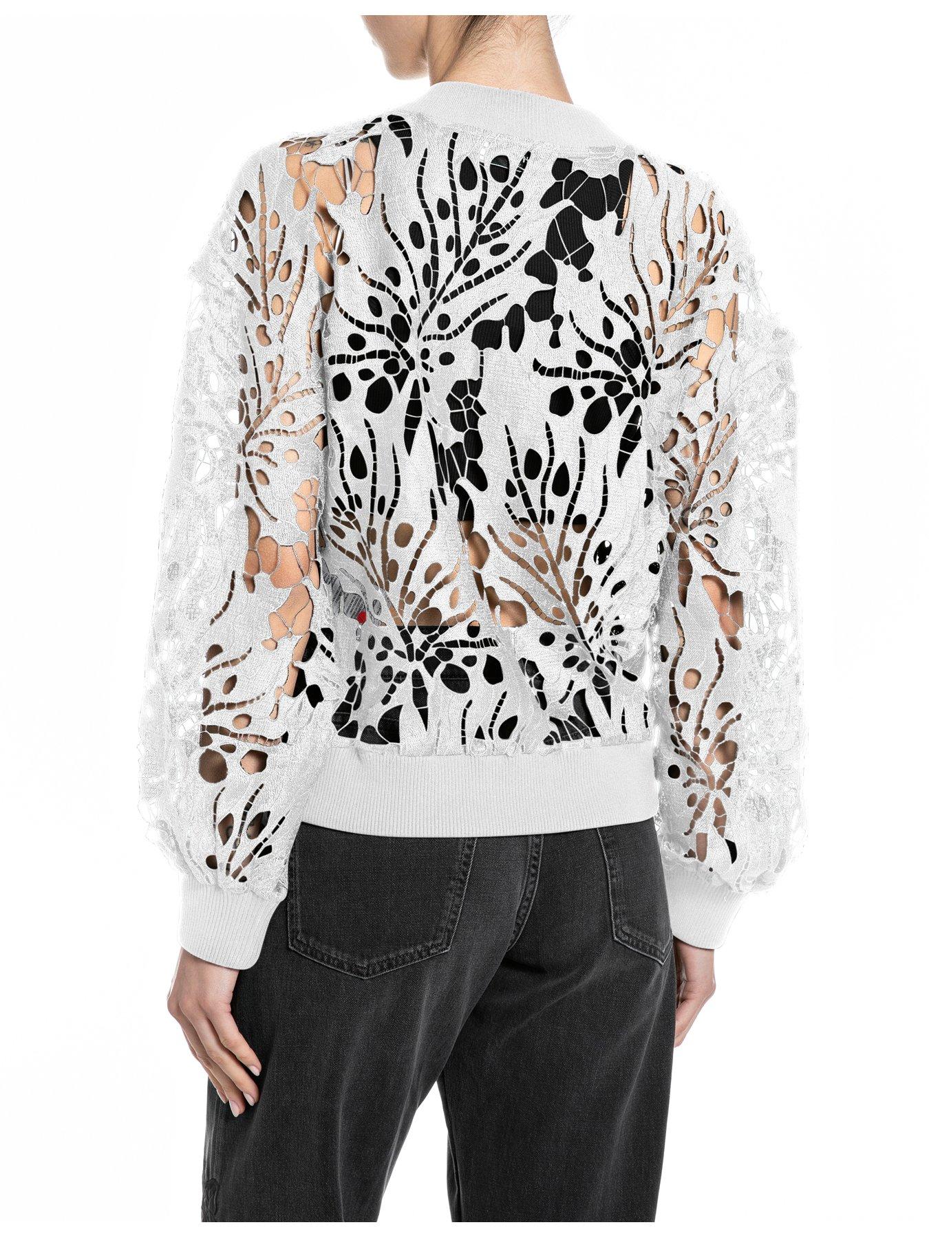 Image 2 of 2 of Replay Lace Bomber Jacket - White