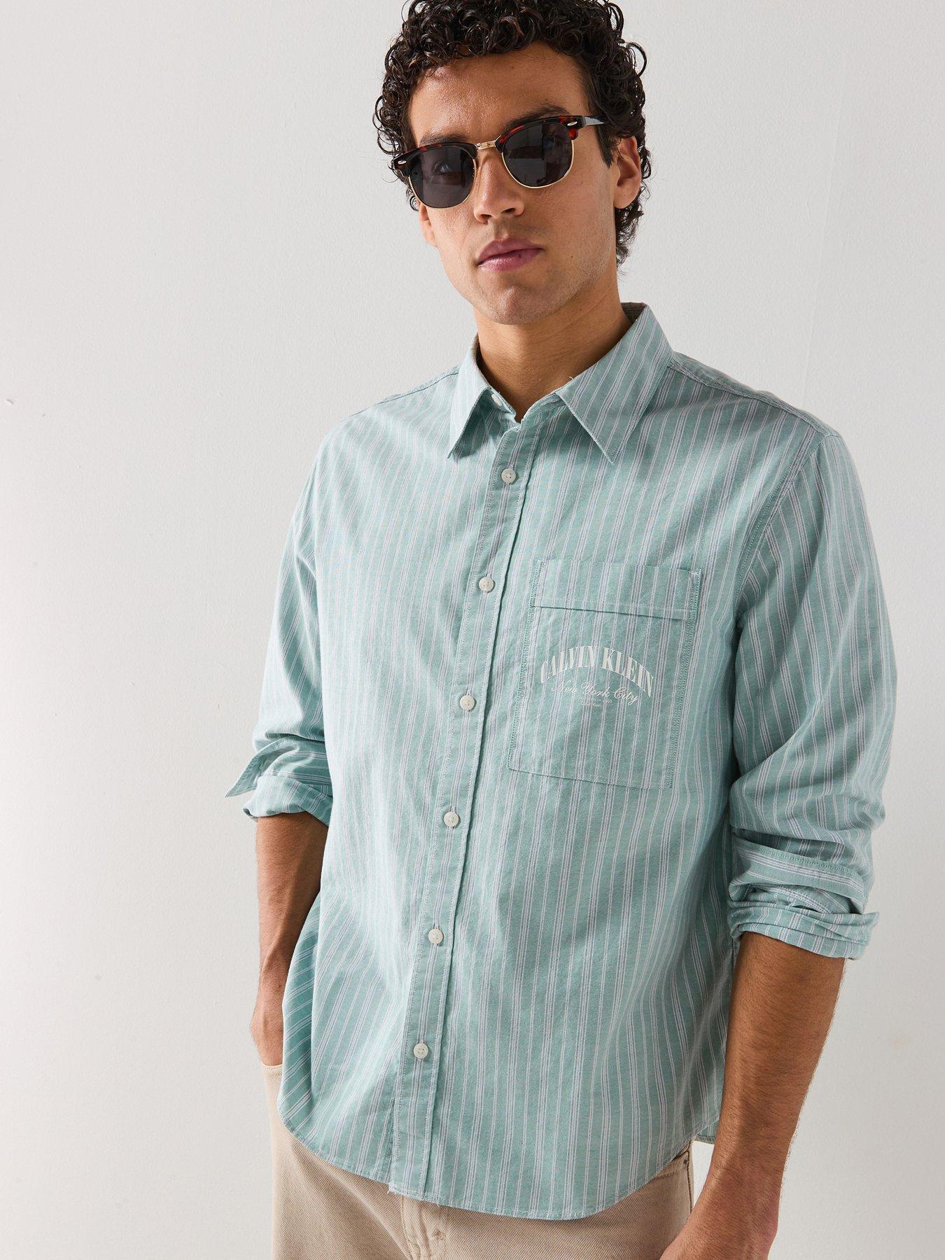 Calvin Klein Jeans Stripe Washed Oxford Relaxed Shirt - Wild Green
