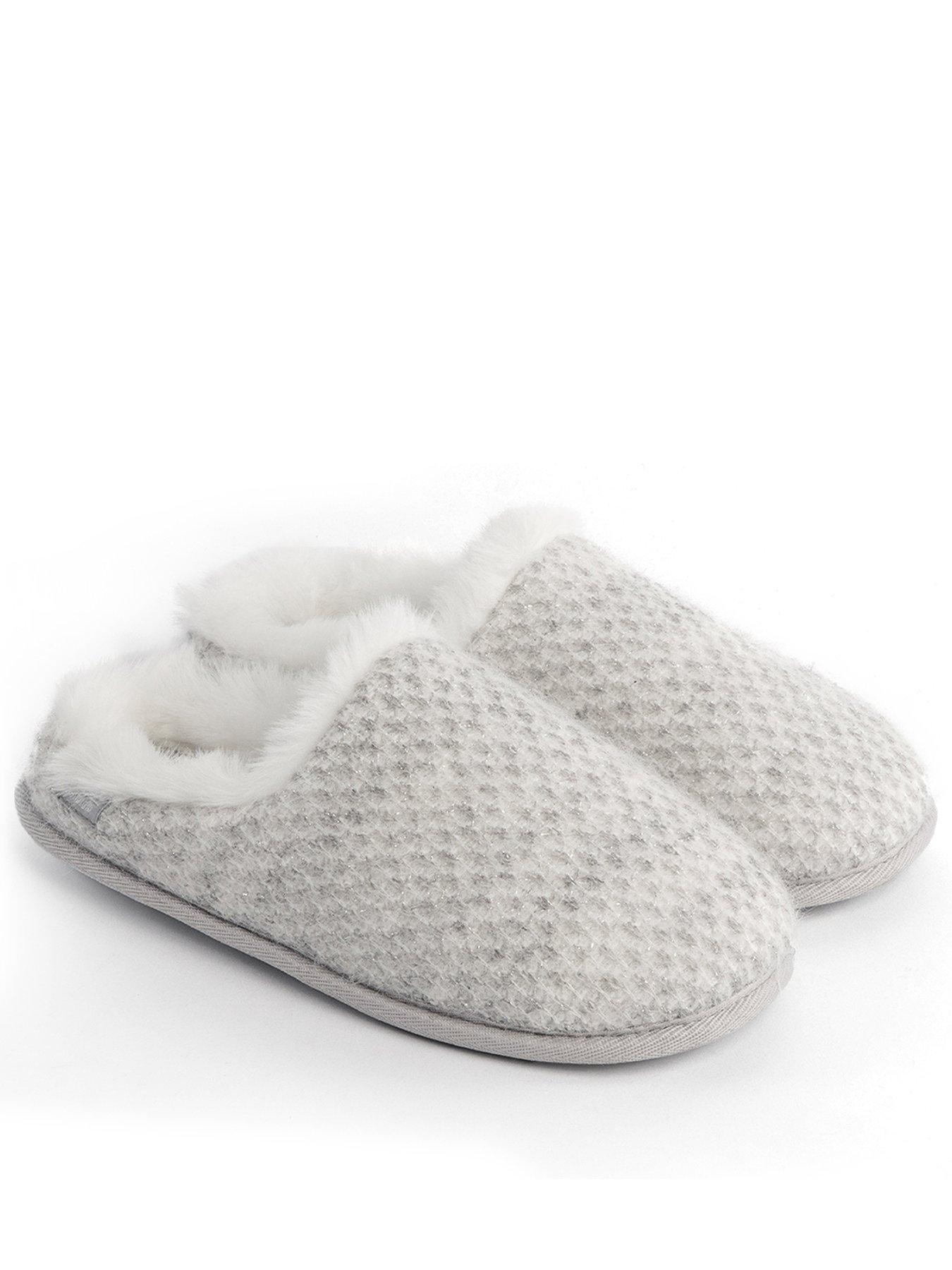 Totes Isotoner Totes Isotoner Ladies Sparkle Knit Swept Back Mule Slippers - Light Grey