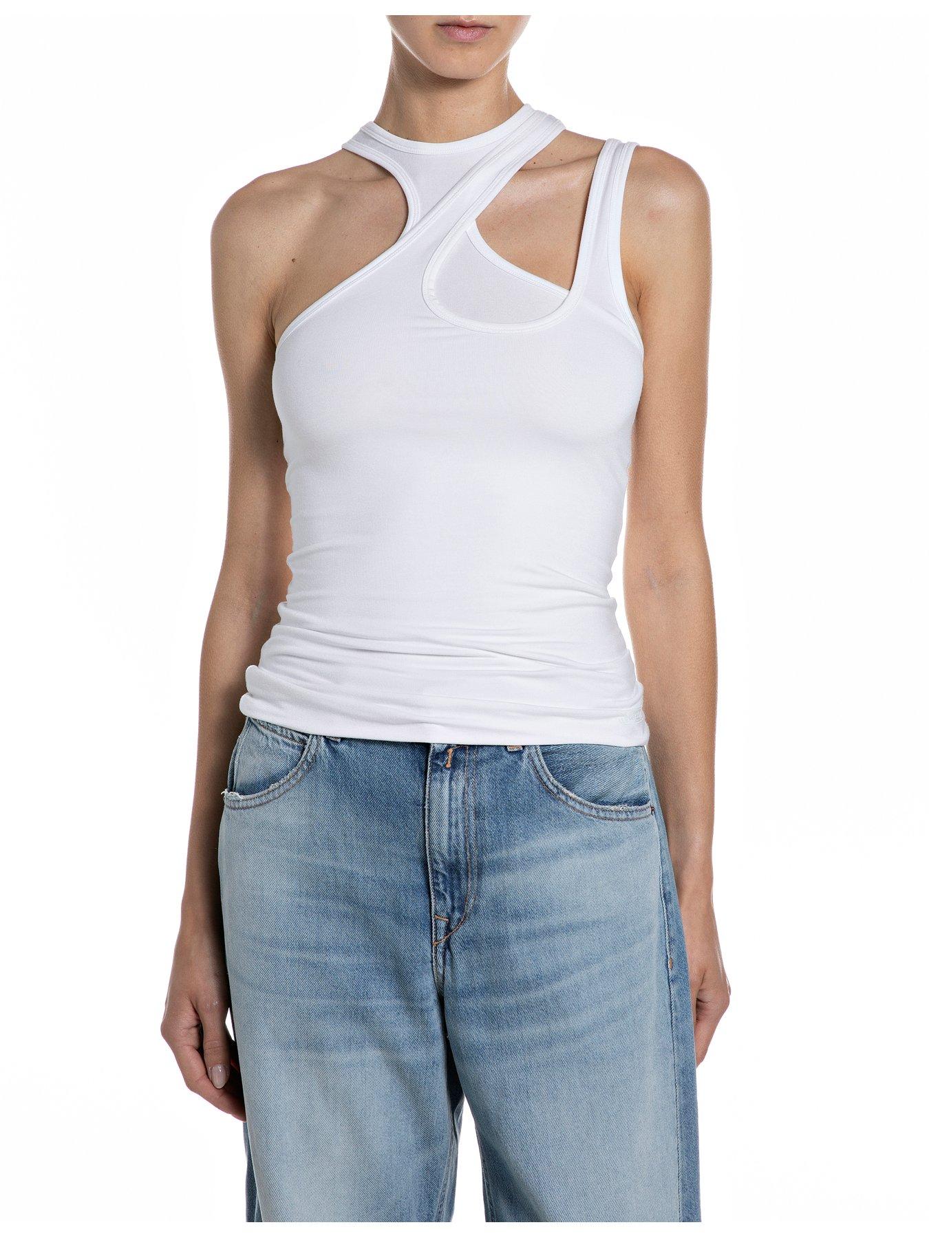 Image 1 of 2 of Replay Strappy Asymmetric Vest - White