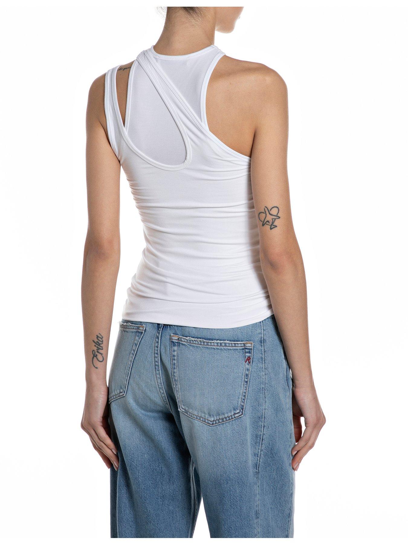 Image 2 of 2 of Replay Strappy Asymmetric Vest - White