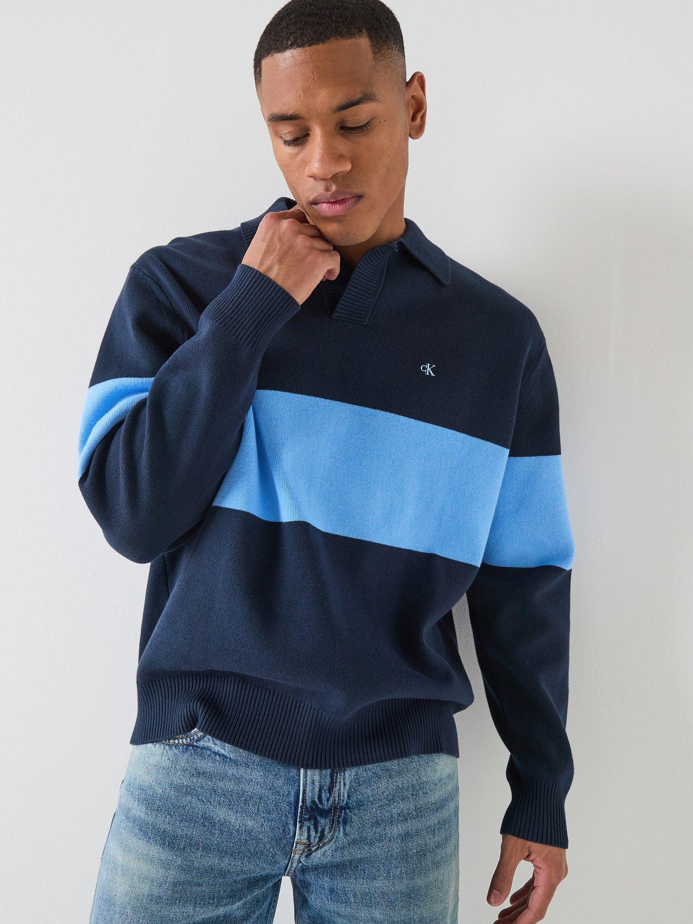 calvin-klein-jeans-placed-stripe-knitted-polo-jumper-navyfront