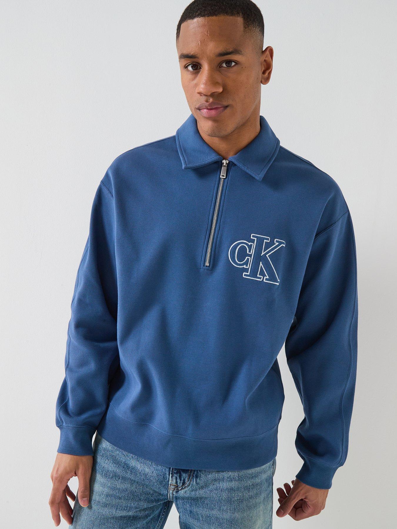 Image 1 of 5 of Calvin Klein Jeans Ribbed Crew Sweatshirt - Blue