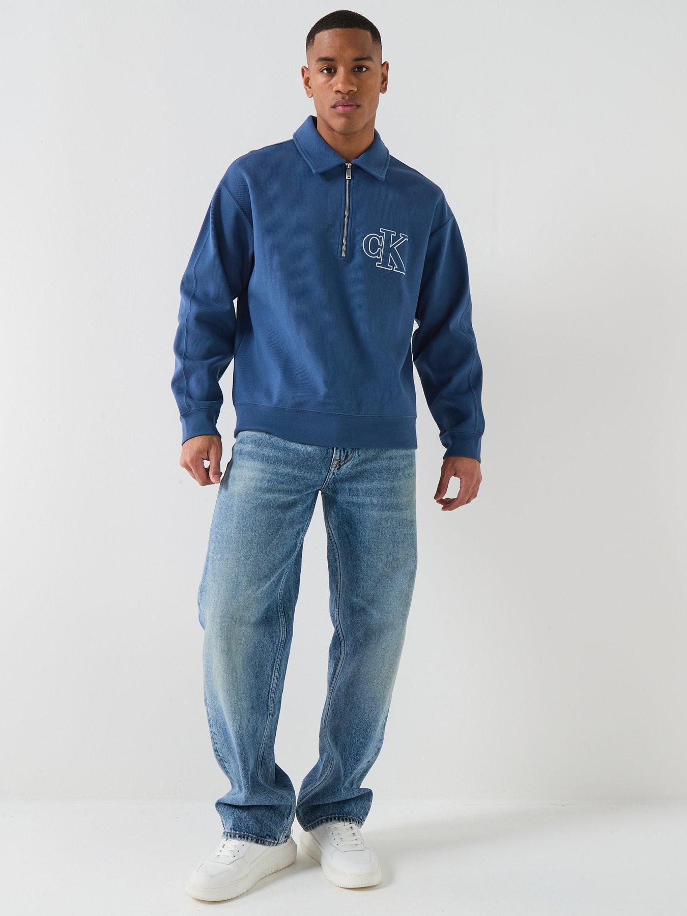 Image 3 of 5 of Calvin Klein Jeans Ribbed Crew Sweatshirt - Blue