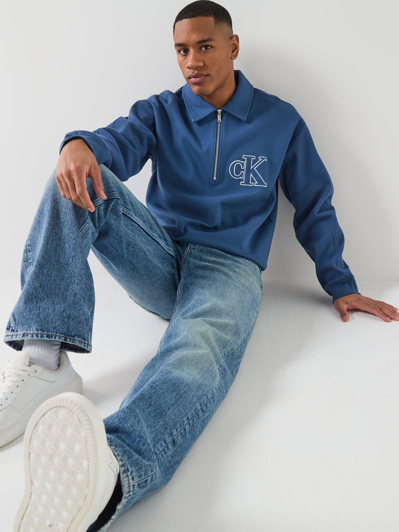 Image 4 of 5 of Calvin Klein Jeans Ribbed Crew Sweatshirt - Blue