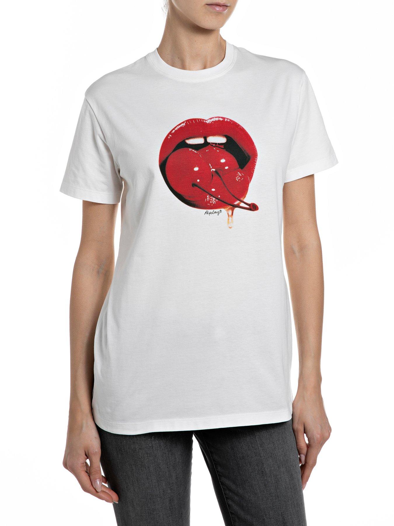 Image 1 of 2 of Replay Lips T-Shirt - White