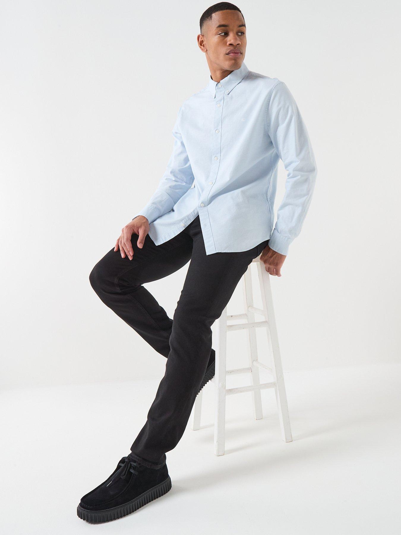 calvin-klein-jeans-solid-oxford-classic-plain-shirt-blueoutfit