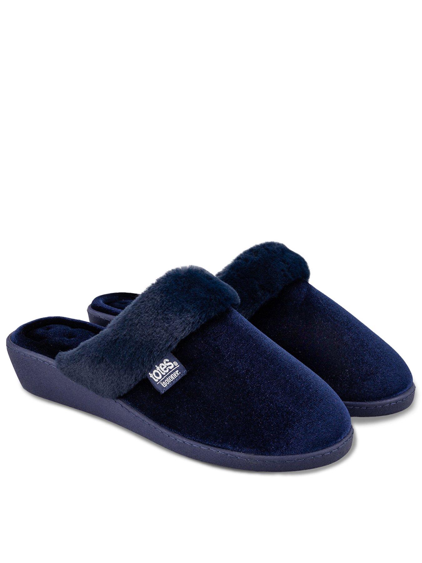 totes-isotoner-totes-isotoner-ladies-sparkle-velour-heeled-mule-navy