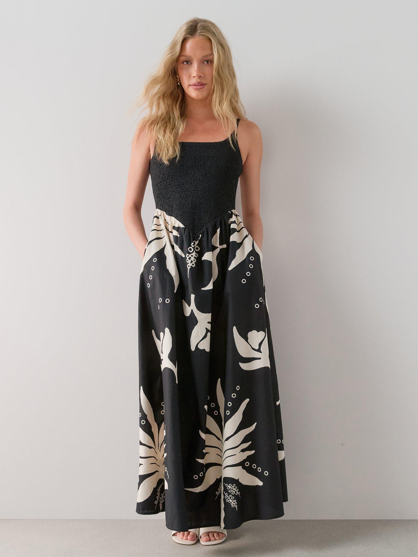 The Very Collection Shirred Bodice Strappy Midaxi Dress - Black