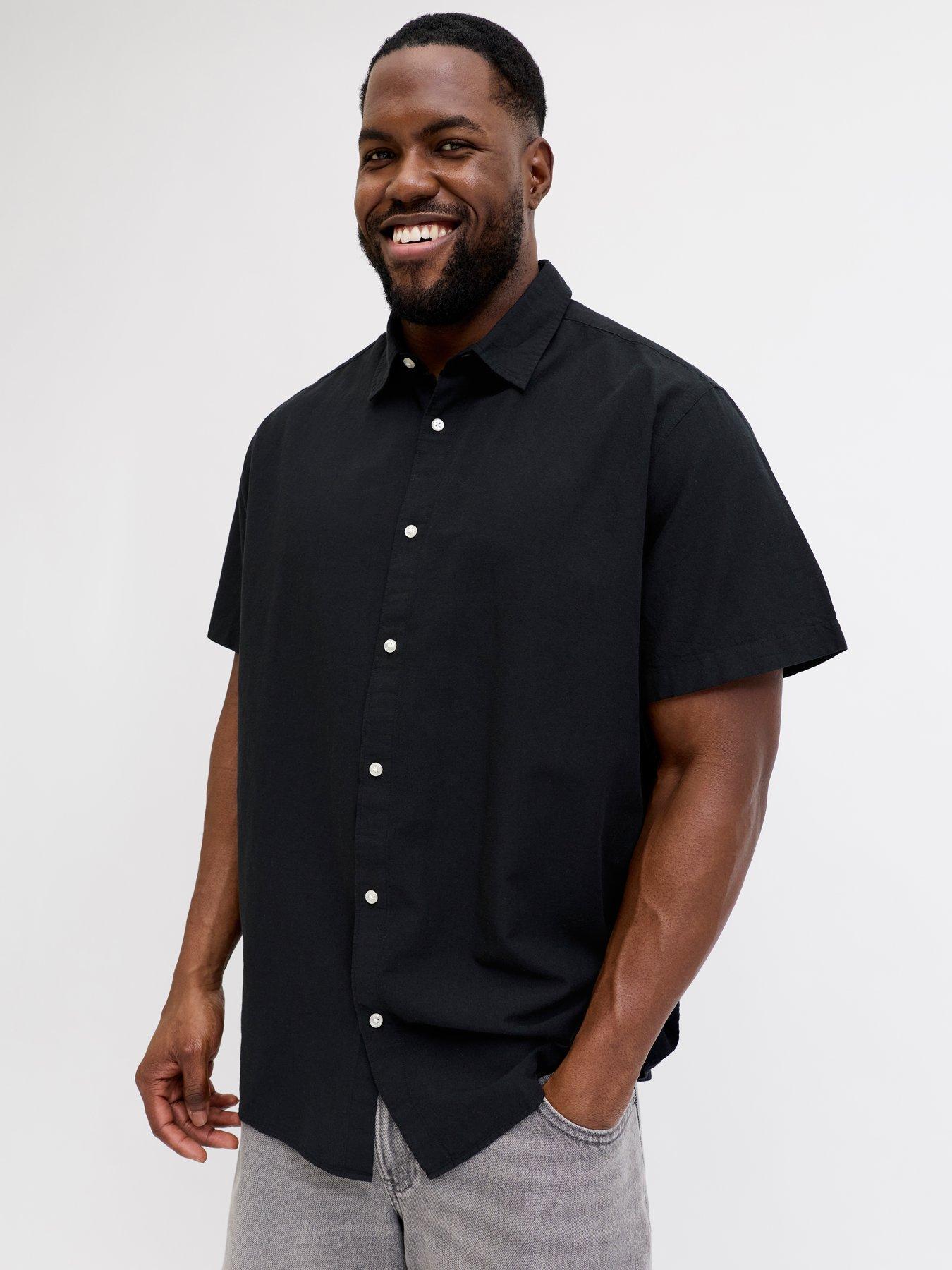 Image 1 of 7 of Jack & Jones Plus Breeze Linen Blend Shirt Short Sleeve Shirt - Black