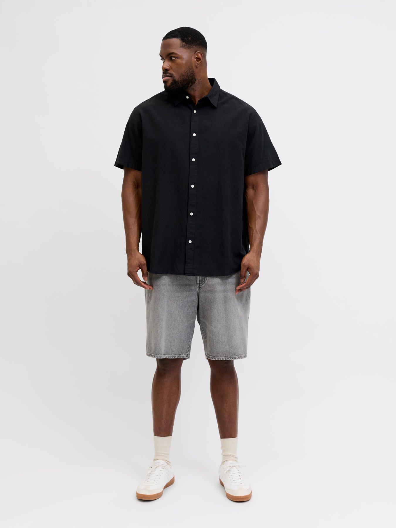 Image 3 of 7 of Jack & Jones Plus Breeze Linen Blend Shirt Short Sleeve Shirt - Black