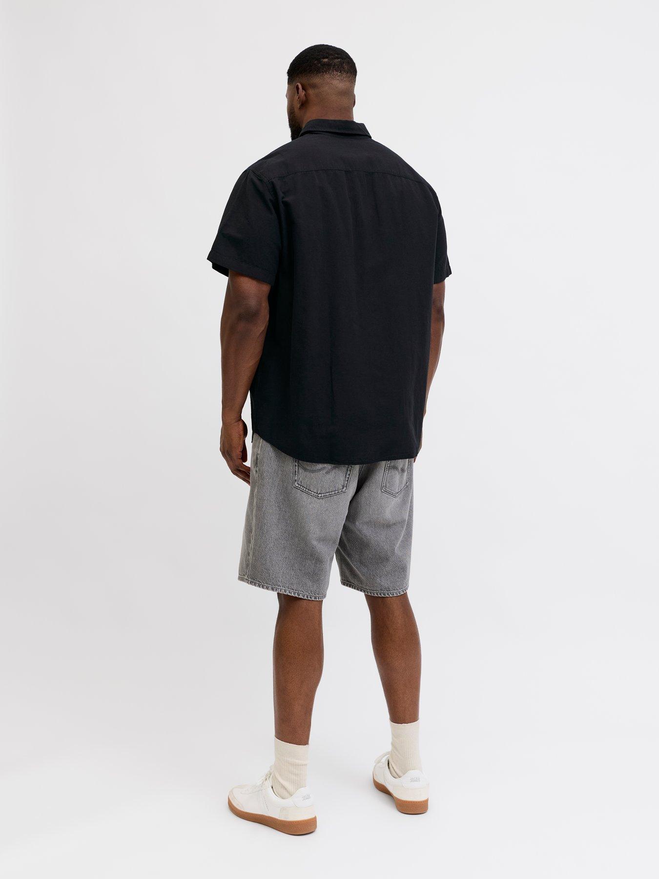 Image 4 of 7 of Jack & Jones Plus Breeze Linen Blend Shirt Short Sleeve Shirt - Black