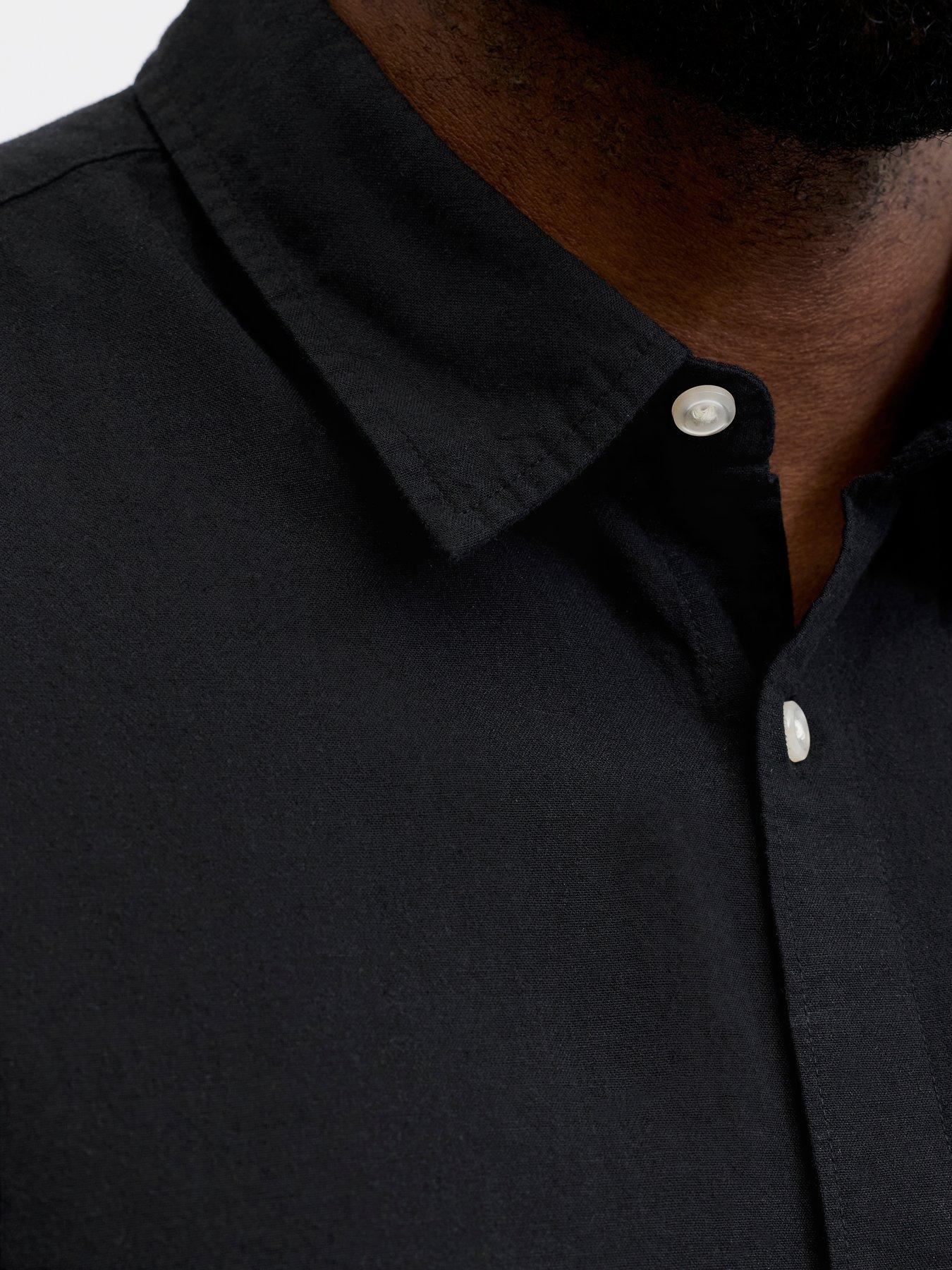 Image 5 of 7 of Jack & Jones Plus Breeze Linen Blend Shirt Short Sleeve Shirt - Black