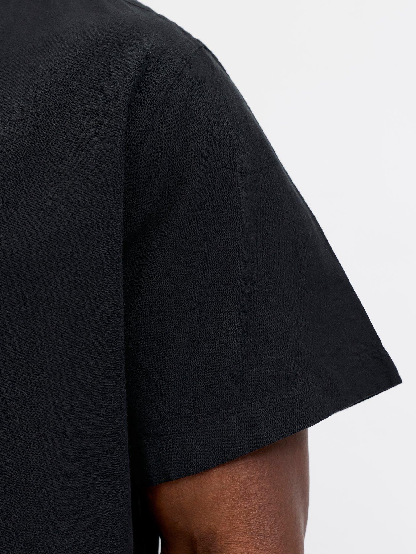 Image 6 of 7 of Jack & Jones Plus Breeze Linen Blend Shirt Short Sleeve Shirt - Black