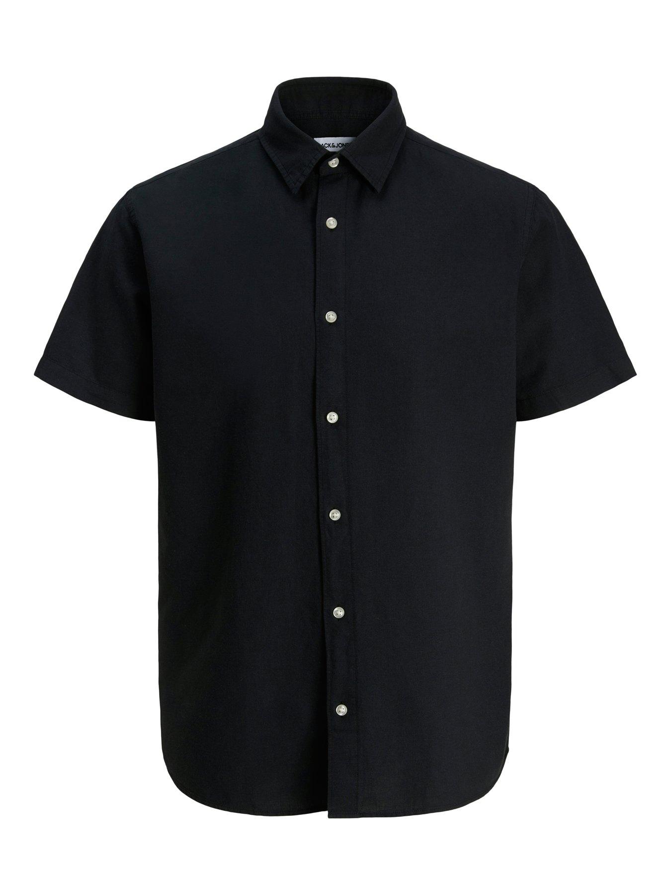Image 7 of 7 of Jack & Jones Plus Breeze Linen Blend Shirt Short Sleeve Shirt - Black