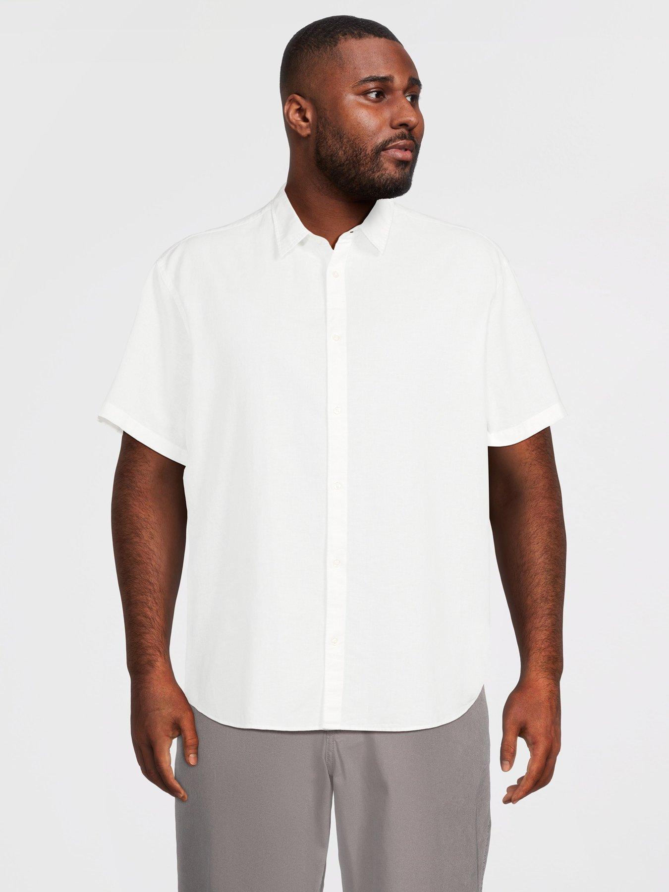 Image 1 of 5 of Jack & Jones Plus Breeze Linen Blend Shirt Short Sleeve Shirt - White