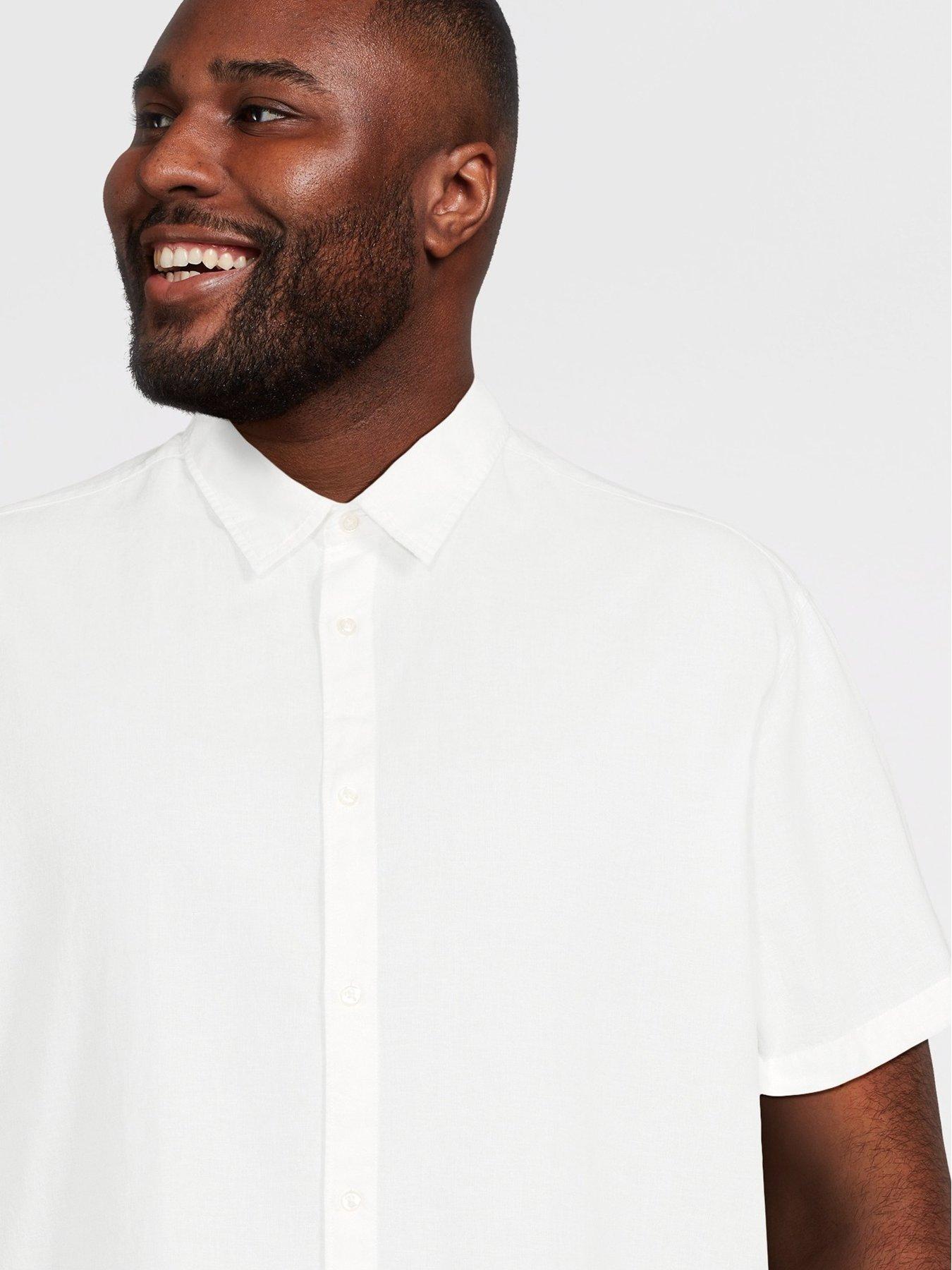 Image 4 of 5 of Jack & Jones Plus Breeze Linen Blend Shirt Short Sleeve Shirt - White