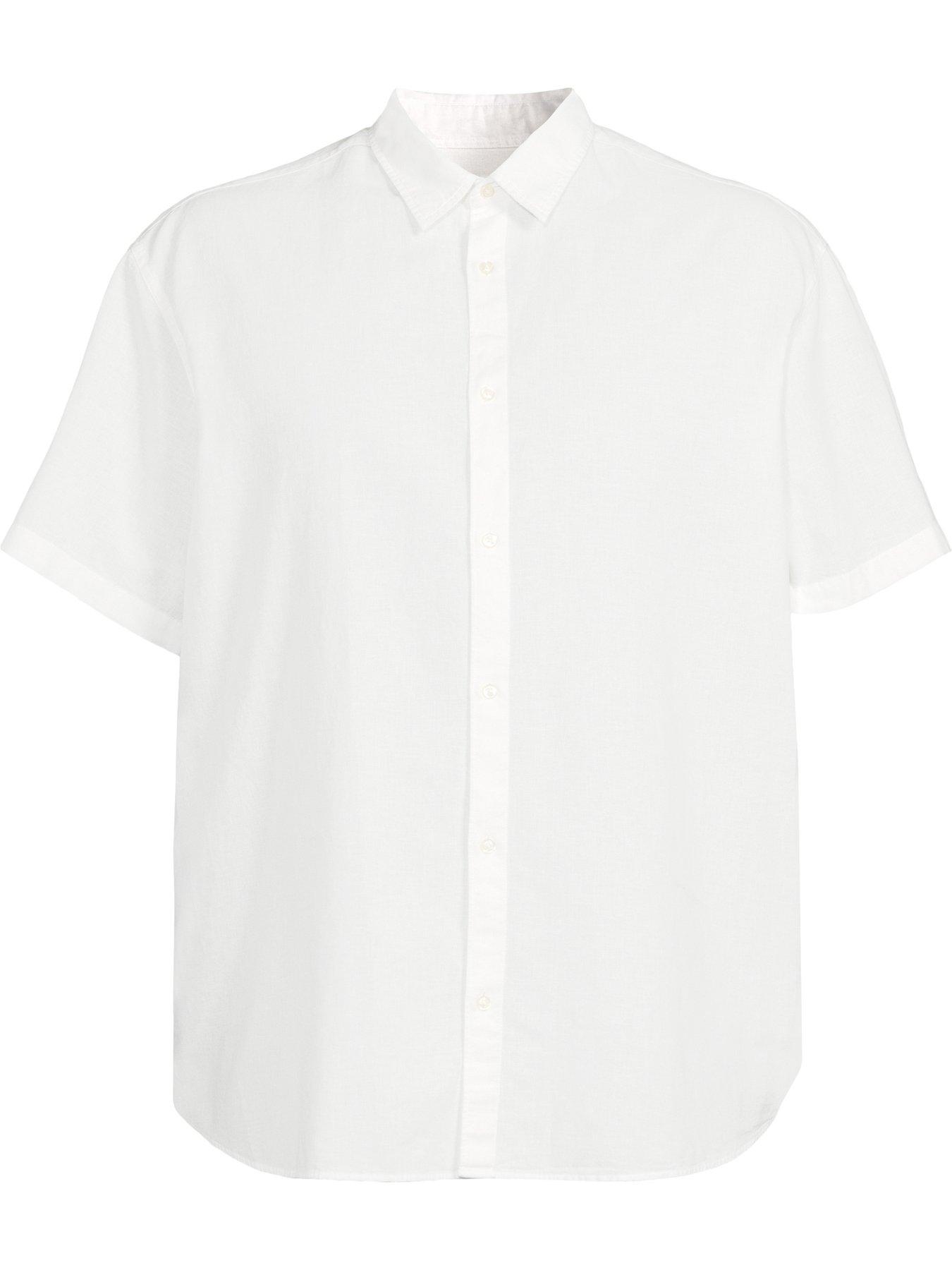 Image 5 of 5 of Jack & Jones Plus Breeze Linen Blend Shirt Short Sleeve Shirt - White