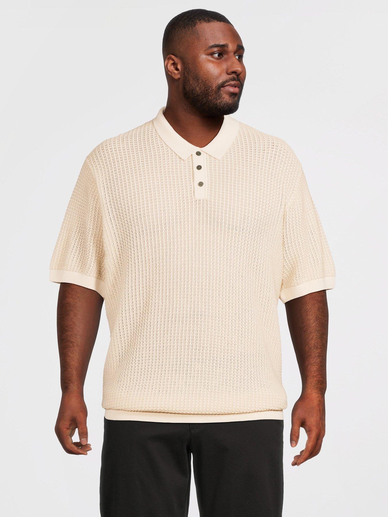 Jack & Jones Plus Premium Kingsley Knitted Polo Shirt - Beige