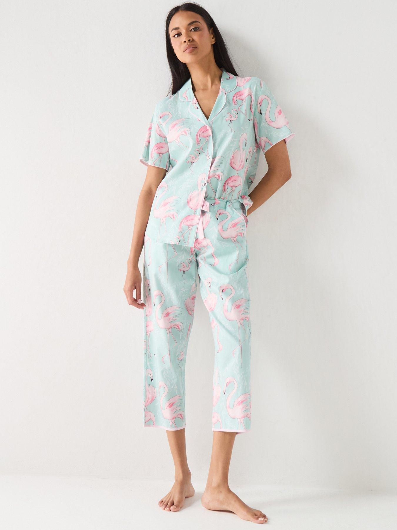 Cyberjammies Cyberjammies Francesca Mint Flamingo Print Short Sleeve Top  &  Cropped Pyjama Set - Mint