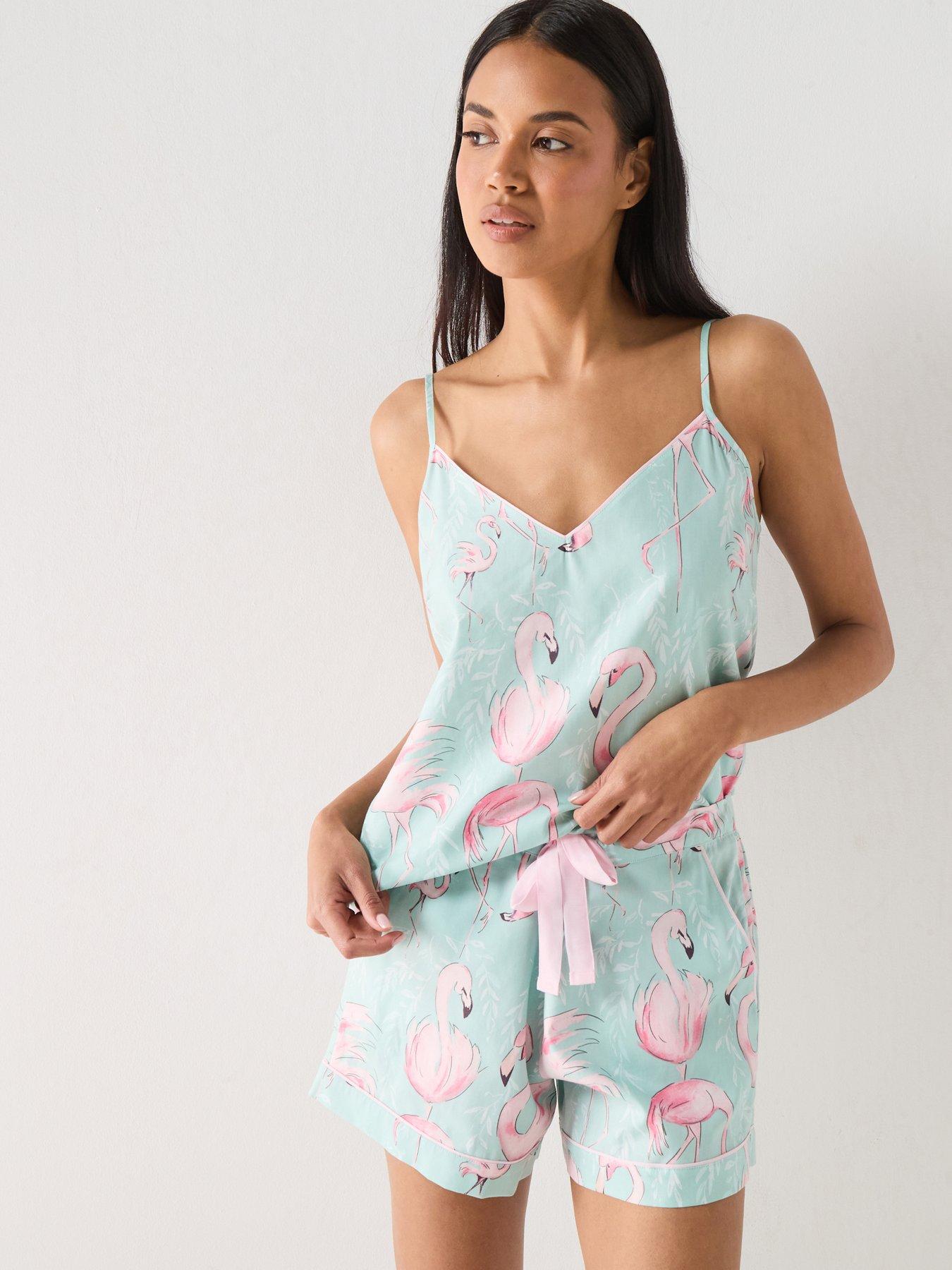 Cyberjammies Cyberjammies Francesca Mint Flamingo Print Cami  &  Shorts Pyjama Set - Mint