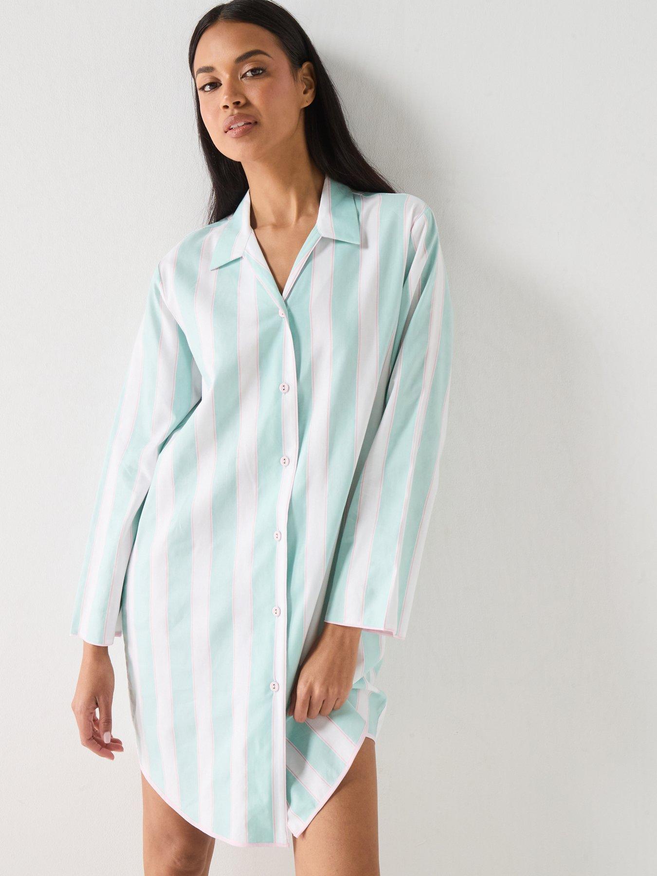 Cyberjammies Francesca Mint Printed Stripe Long Sleeve Nightshirt - Mint