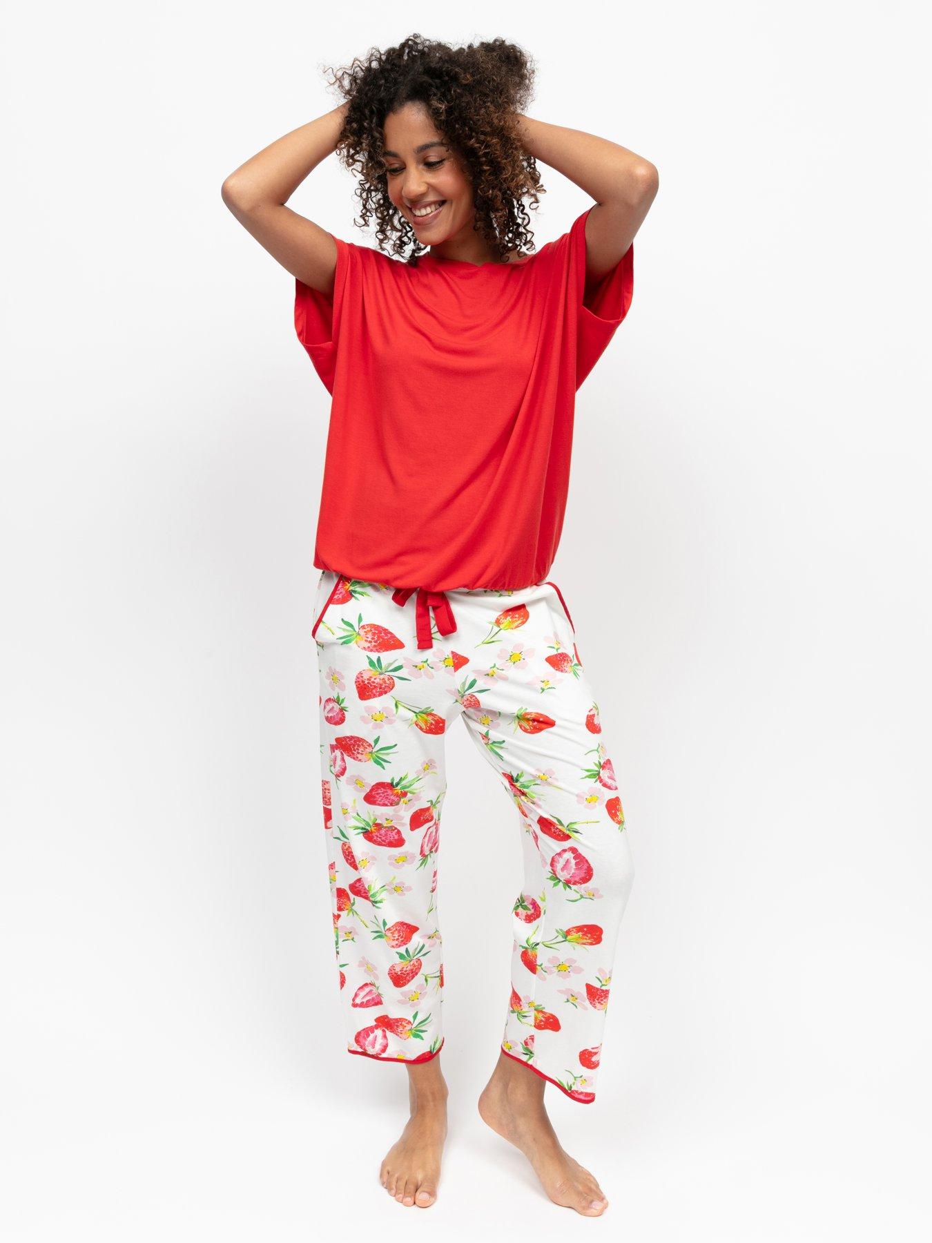 Cyberjammies Cyberjammies Pippa Red Slouch Jersey Top  &  Strawberry Printed Crop Pyjama Set - Red Multi