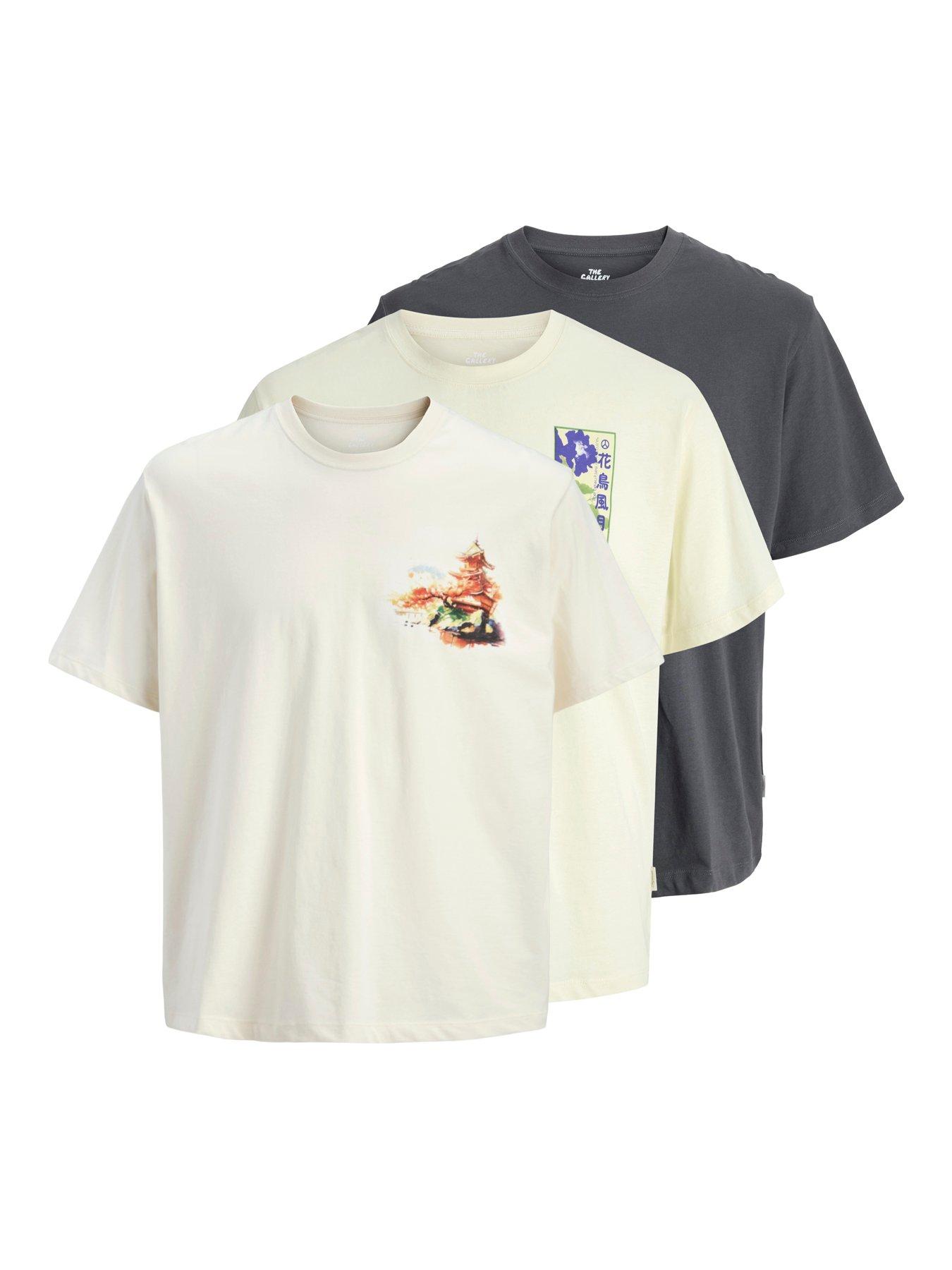Image 1 of 6 of Jack & Jones Japan Short Sleeve T-Shirt 3Pk - White