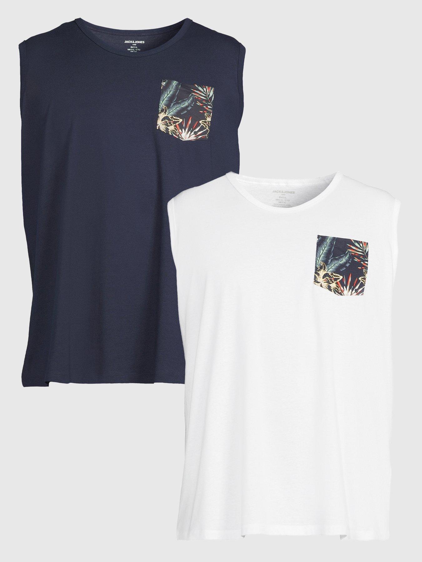 Image 1 of 5 of Jack & Jones Plus Honolulu 2 Pack Tank T-Shirts - Multi