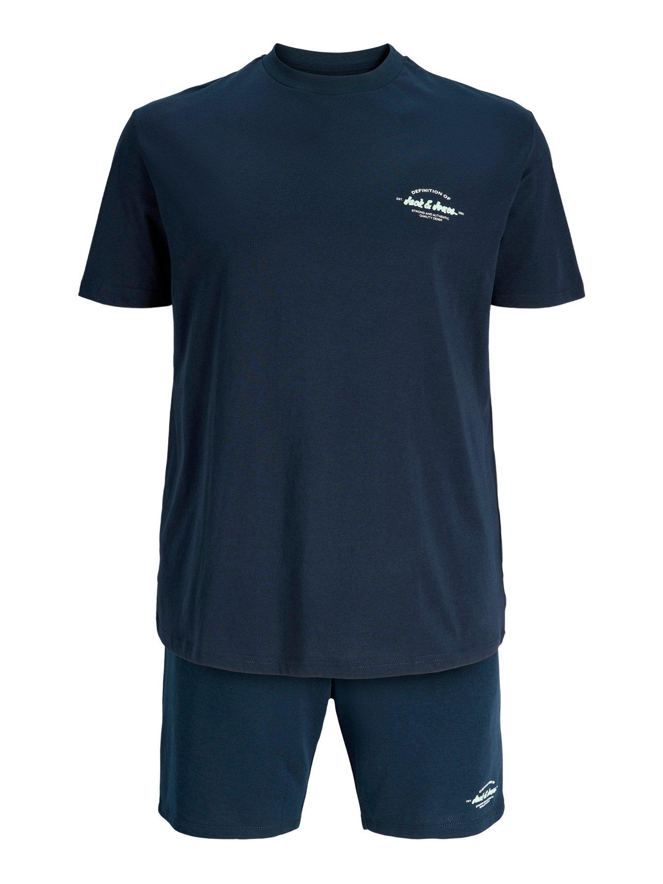 Image 6 of 7 of Jack & Jones Plus Brandon T-Shirt And Short Set - Navy