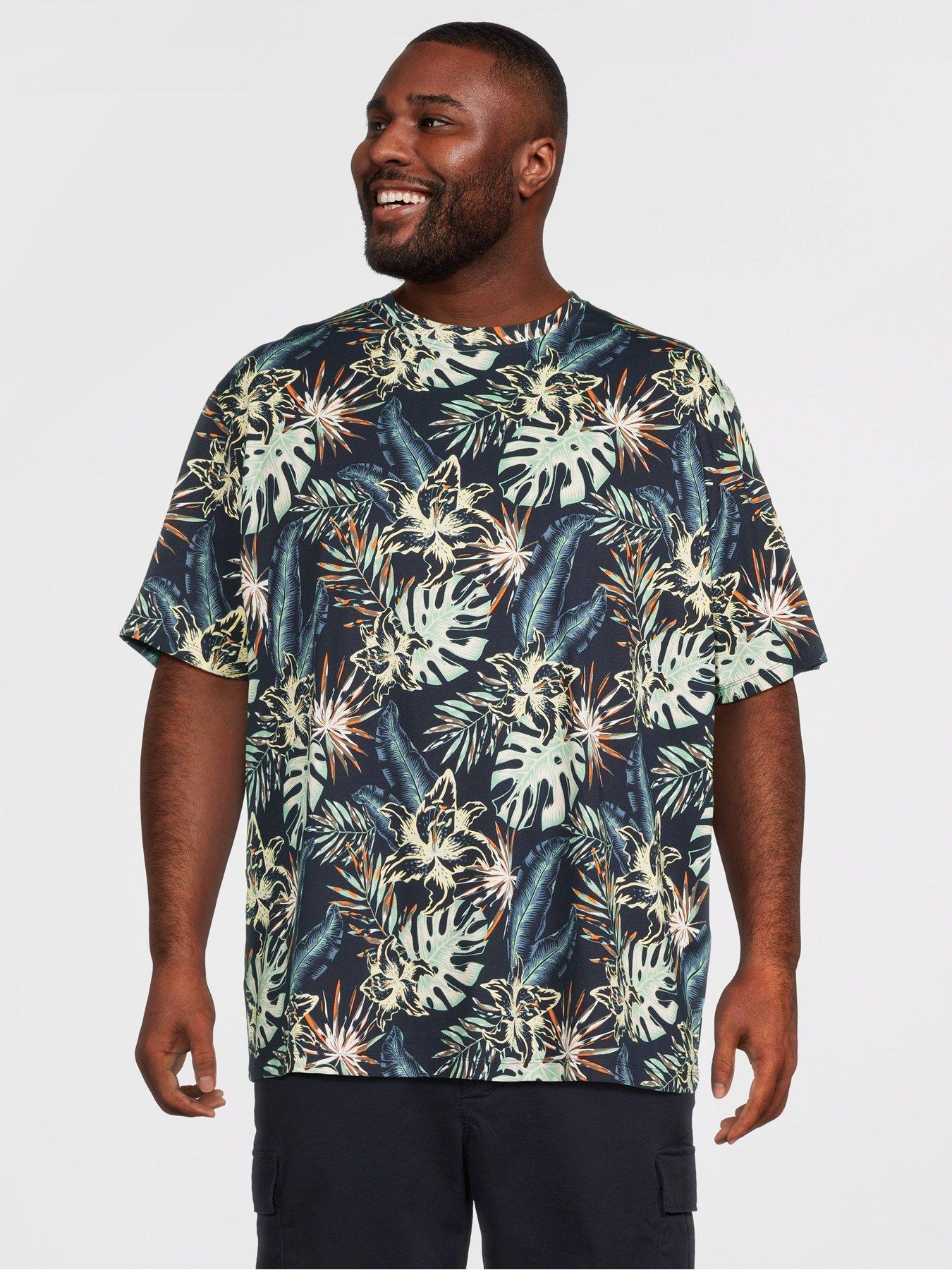 Jack & Jones Plus Honolulu Aop Printed T-Shirt - Navy