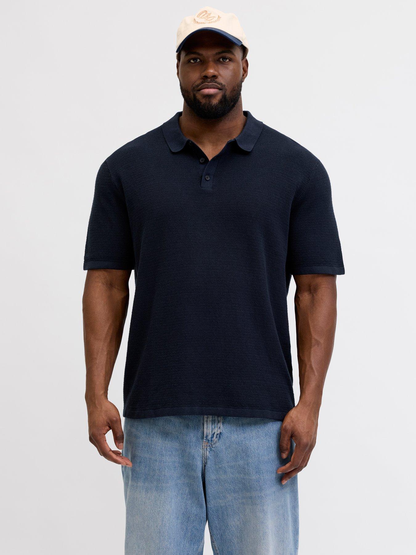 Jack & Jones Plus George Knitted Polo Shirt - Navy in Navy Blazer