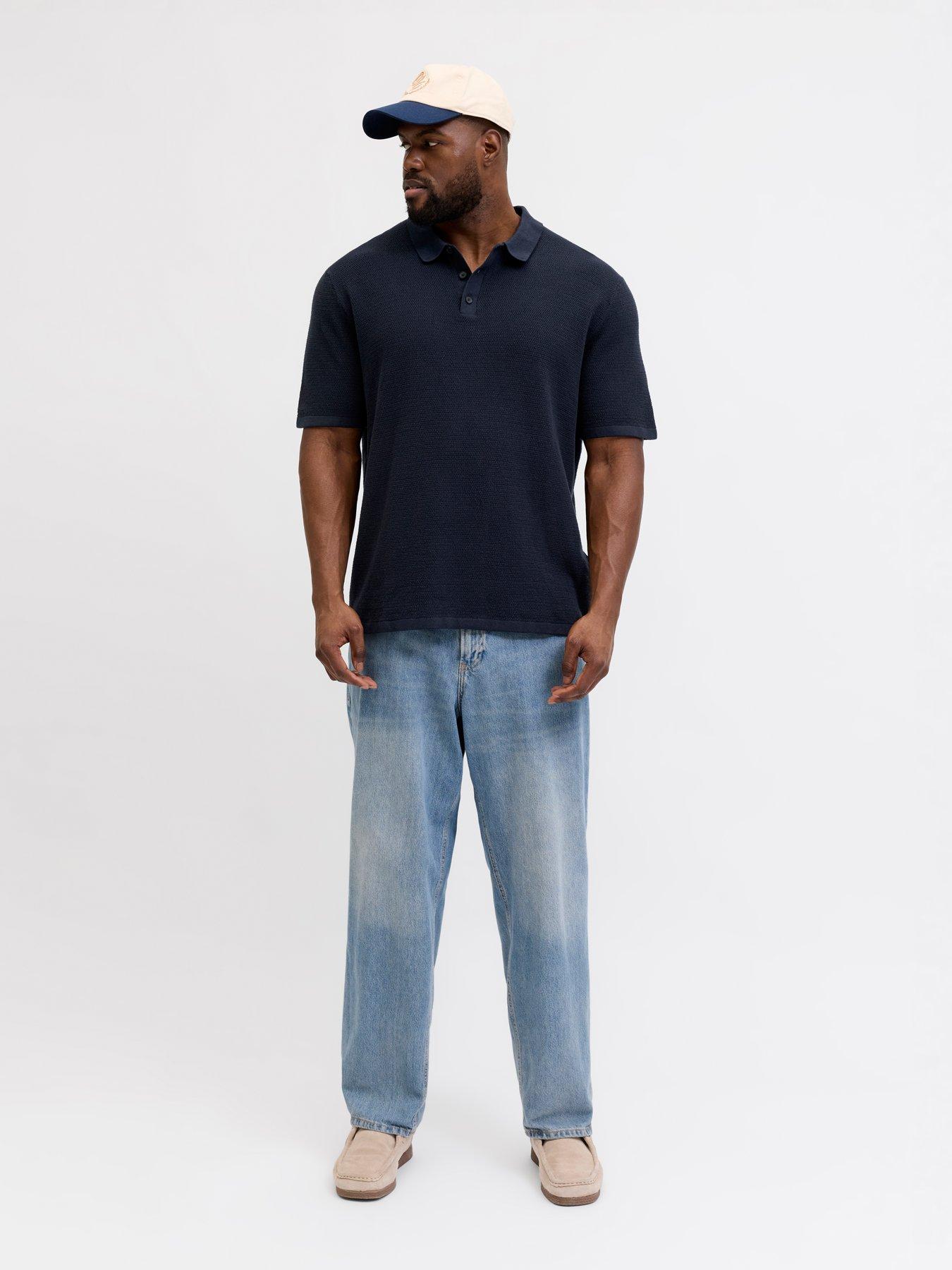 Image 3 of 7 of Jack & Jones Plus George Knitted Polo Shirt - Navy