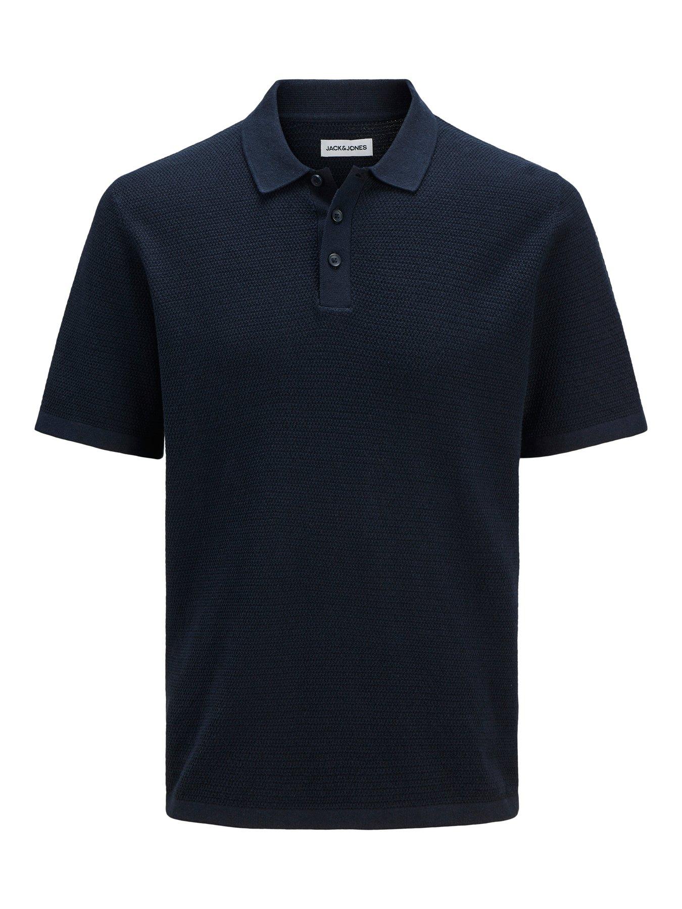 Image 7 of 7 of Jack & Jones Plus George Knitted Polo Shirt - Navy