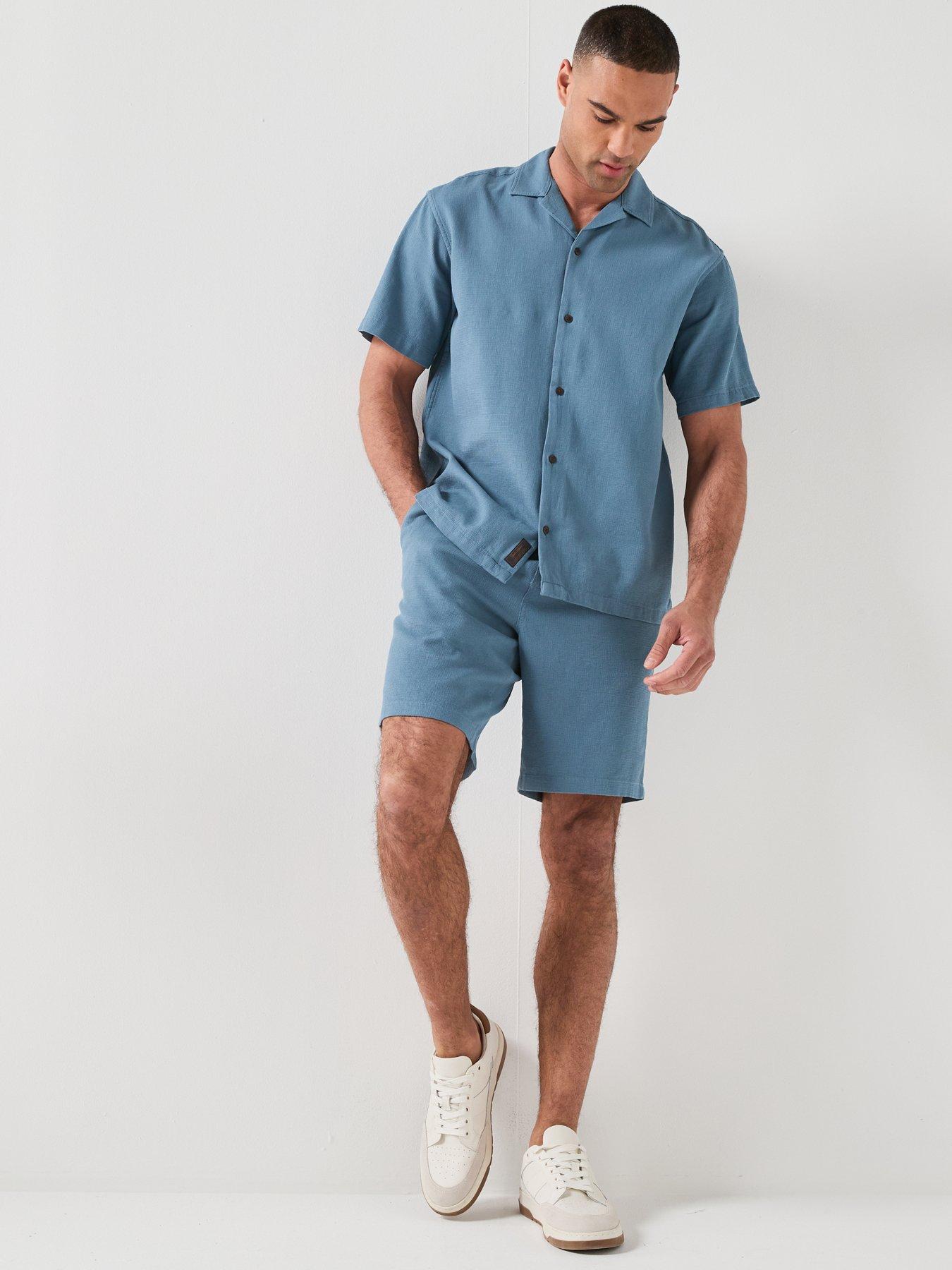 Image 1 of 6 of Jack & Jones Waffle Resort Short And Shirt Set - Blue