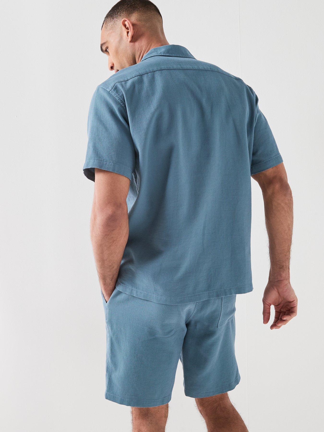 Image 2 of 6 of Jack & Jones Waffle Resort Short And Shirt Set - Blue